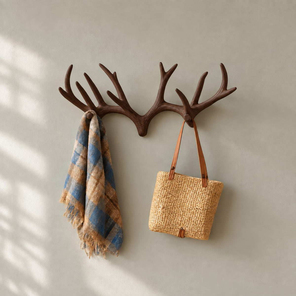 Minimalist Twin Antler Wall Coat Rack, Smooth Carved Solid Wood Hook for Entryway, 31-67 Inch Wide