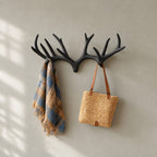 Minimalist Twin Antler Wall Coat Rack, Smooth Carved Solid Wood Hook for Entryway, 31-67 Inch Wide