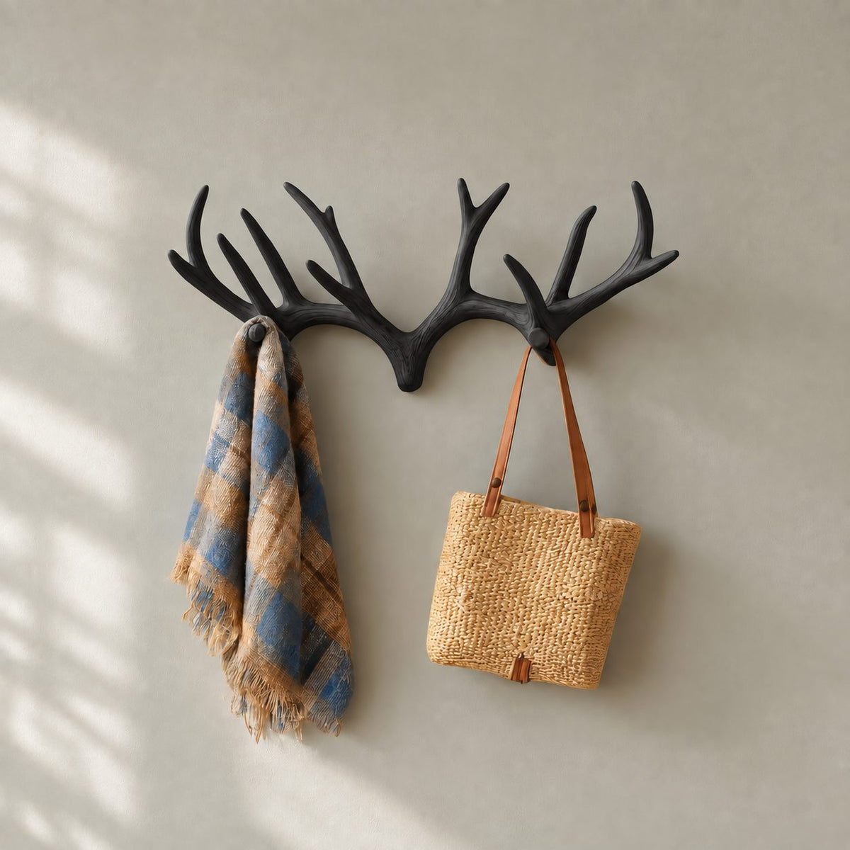 Minimalist Twin Antler Wall Coat Rack, Smooth Carved Solid Wood Hook for Entryway, 31-67 Inch Wide