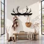Antler Bar Wall Coat Rack, Long Solid Wood Rail with Carved Antlers and Peg Hooks, 31-67 Inch Wide