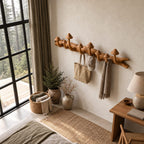Mushroom Branch Wall Coat Rack, Carved Solid Wood Log with Mushroom Cap Hooks for Entryway, 35-49 Inch