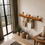 Mushroom Branch Wall Coat Rack, Carved Solid Wood Log with Mushroom Cap Hooks for Entryway, 35-49 Inch