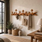Mushroom Branch Wall Coat Rack, Carved Solid Wood Log with Mushroom Cap Hooks for Entryway, 35-49 Inch