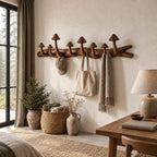 Mushroom Branch Wall Coat Rack, Carved Solid Wood Log with Mushroom Cap Hooks for Entryway, 35-49 Inch