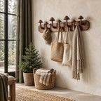 Mushroom Peg Wall Coat Rack, Solid Wood Plank with Carved Mushroom Hooks for Entryway, 32-47 Inch Wide