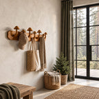 Mushroom Peg Wall Coat Rack, Solid Wood Plank with Carved Mushroom Hooks for Entryway, 32-47 Inch Wide