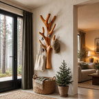 Vertical Tree Wall Coat Rack, Carved Solid Wood Branch Hanger for Hallway and Entryway, 51 or 67 Inch Tall