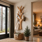 Vertical Tree Wall Coat Rack, Carved Solid Wood Branch Hanger for Hallway and Entryway, 51 or 67 Inch Tall
