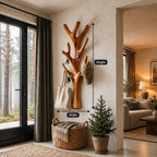 Vertical Tree Wall Coat Rack, Carved Solid Wood Branch Hanger for Hallway and Entryway, 51 or 67 Inch Tall