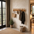 Upturned Peg Wall Coat Rack, Solid Wood Bar with Paired Branch-Style Hooks for Entryway, 31-67 Inch