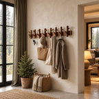 Upturned Peg Wall Coat Rack, Solid Wood Bar with Paired Branch-Style Hooks for Entryway, 31-67 Inch