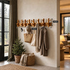 Upturned Peg Wall Coat Rack, Solid Wood Bar with Paired Branch-Style Hooks for Entryway, 31-67 Inch