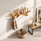 Sweeping Antler Wall Coat Rack, Smooth Carved Solid Wood Single Antler Hanger, 31-67 Inch Wide