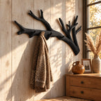 Forked Tree Branch Wall Coat Rack with Peg Hooks, Long Carved Solid Wood Hanger, 60-80 Inch