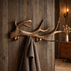 Weathered Driftwood Wall Coat Rack with Peg Hooks, Carved Solid Wood Branch Hanger, 60-80 Inch