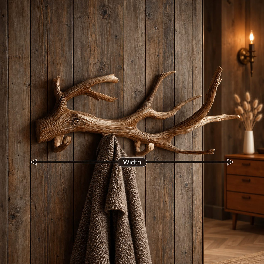 Weathered Driftwood Wall Coat Rack with Peg Hooks, Carved Solid Wood Branch Hanger, 60-80 Inch
