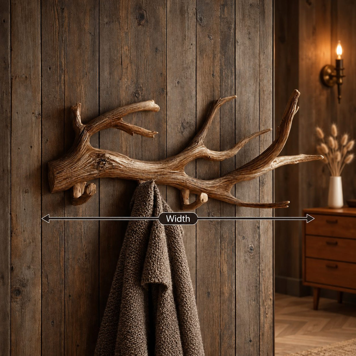 Weathered Driftwood Wall Coat Rack with Peg Hooks, Carved Solid Wood Branch Hanger, 60-80 Inch