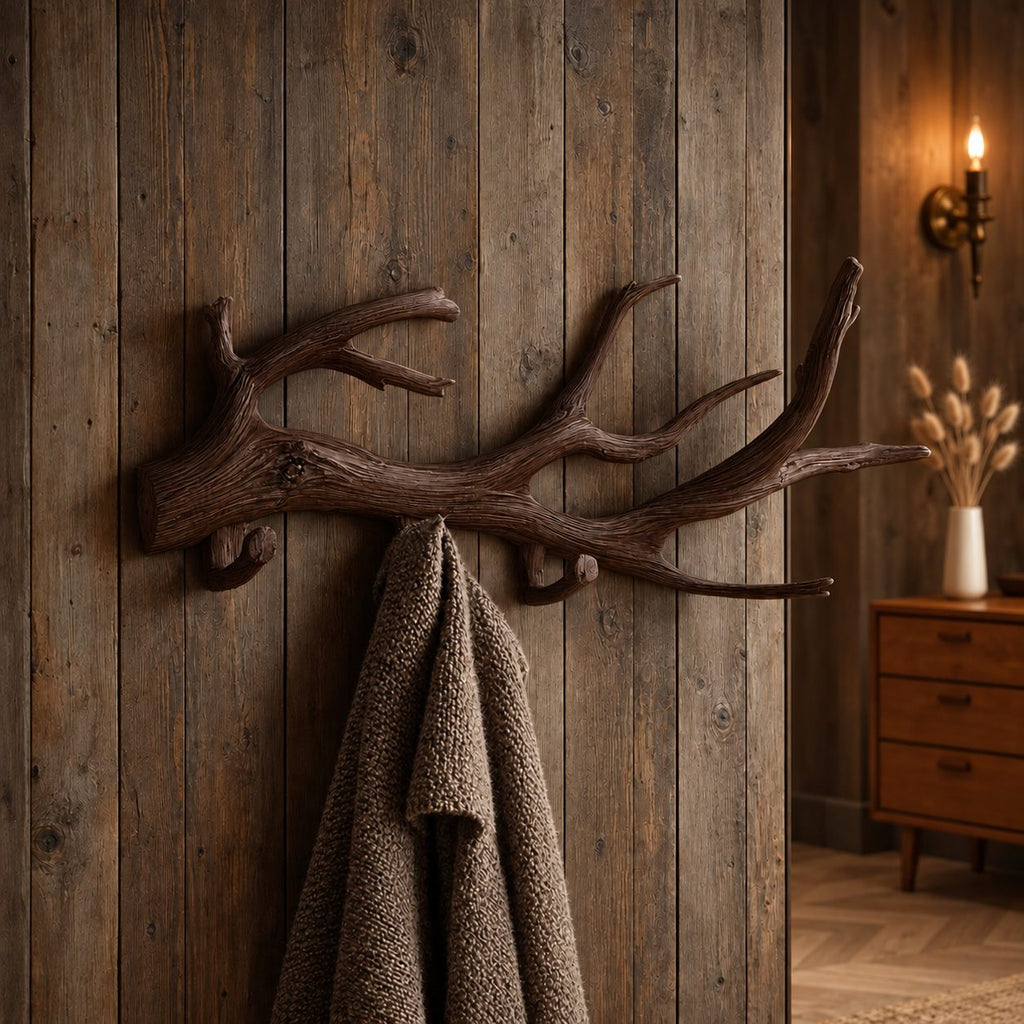 Weathered Driftwood Wall Coat Rack with Peg Hooks, Carved Solid Wood Branch Hanger, 60-80 Inch