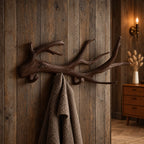 Weathered Driftwood Wall Coat Rack with Peg Hooks, Carved Solid Wood Branch Hanger, 60-80 Inch