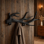 Weathered Driftwood Wall Coat Rack with Peg Hooks, Carved Solid Wood Branch Hanger, 60-80 Inch