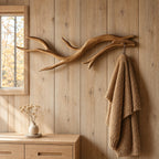 Slender Curved Branch Wall Coat Hook, Minimal Carved Solid Wood Hanger for Entryway, 60-80 Inch