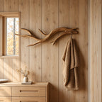 Slender Curved Branch Wall Coat Hook, Minimal Carved Solid Wood Hanger for Entryway, 60-80 Inch