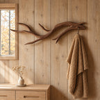 Slender Curved Branch Wall Coat Hook, Minimal Carved Solid Wood Hanger for Entryway, 60-80 Inch