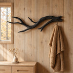 Slender Curved Branch Wall Coat Hook, Minimal Carved Solid Wood Hanger for Entryway, 60-80 Inch