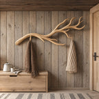 Antler Fork Branch Wall Coat Rack, Carved Solid Wood Hanger with Upswept Tines, 60-80 Inch