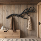 Antler Fork Branch Wall Coat Rack, Carved Solid Wood Hanger with Upswept Tines, 60-80 Inch