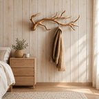 Gnarled Twig Branch Wall Coat Rack, Carved Solid Wood Hanger with Side Forks, 60-80 Inch