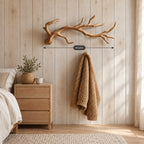 Gnarled Twig Branch Wall Coat Rack, Carved Solid Wood Hanger with Side Forks, 60-80 Inch