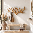 Antler Crown Wall Coat Rack, Wide Spreading Carved Solid Wood Antlers for Entryway, 31-67 Inch Wide