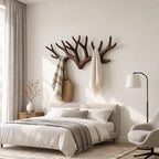 Antler Crown Wall Coat Rack, Wide Spreading Carved Solid Wood Antlers for Entryway, 31-67 Inch Wide