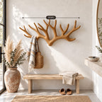 Antler Crown Wall Coat Rack, Wide Spreading Carved Solid Wood Antlers for Entryway, 31-67 Inch Wide