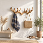 Deer Antler Pair Wall Coat Rack, Joined Smooth Carved Solid Wood Antlers with Pegs, 31-67 Inch