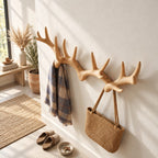 Deer Antler Pair Wall Coat Rack, Joined Smooth Carved Solid Wood Antlers with Pegs, 31-67 Inch
