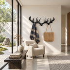 Deer Antler Pair Wall Coat Rack, Joined Smooth Carved Solid Wood Antlers with Pegs, 31-67 Inch