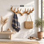 Deer Antler Pair Wall Coat Rack, Joined Smooth Carved Solid Wood Antlers with Pegs, 31-67 Inch