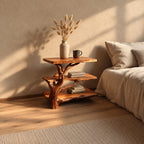 Tree Branch Bedside Table with Three Live Edge Tiers, Twisting Trunk Solid Wood Nightstand for Bedroom
