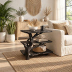 Tree Branch Bedside Table with Three Live Edge Tiers, Twisting Trunk Solid Wood Nightstand for Bedroom