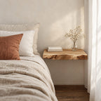 Slim Live Edge Floating Bedside Shelf, Solid Wood Wall Mounted Nightstand Slab for Small Bedrooms