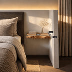 Slim Live Edge Floating Bedside Shelf, Solid Wood Wall Mounted Nightstand Slab for Small Bedrooms