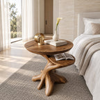 Twisted Root End Table with Rounded Top and Lower Shelf, Sculptural Solid Wood Side Table