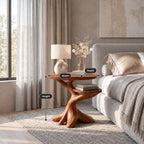 Twisted Root End Table with Rounded Top and Lower Shelf, Sculptural Solid Wood Side Table