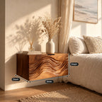 Rippled Wave Floating Nightstand with Drawer, Wall Mounted Solid Wood Bedside Cabinet for Bedroom