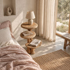 Mushroom Tier Nightstand with Three Round Shelves, Stacked Pedestal Solid Wood Bedside Table