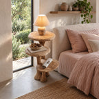 Mushroom Tier Nightstand with Three Round Shelves, Stacked Pedestal Solid Wood Bedside Table