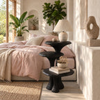 Mushroom Tier Nightstand with Three Round Shelves, Stacked Pedestal Solid Wood Bedside Table