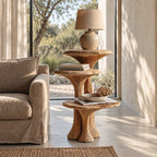 Mushroom Tier Nightstand with Three Round Shelves, Stacked Pedestal Solid Wood Bedside Table